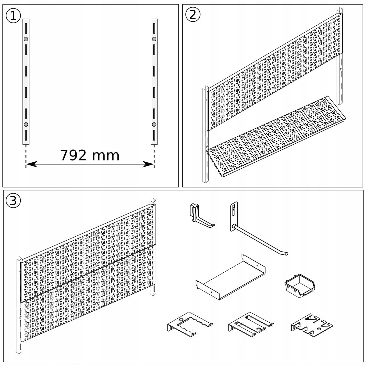 Metal workshop tool board HDP Element System 80x40cm white Kind pegboard