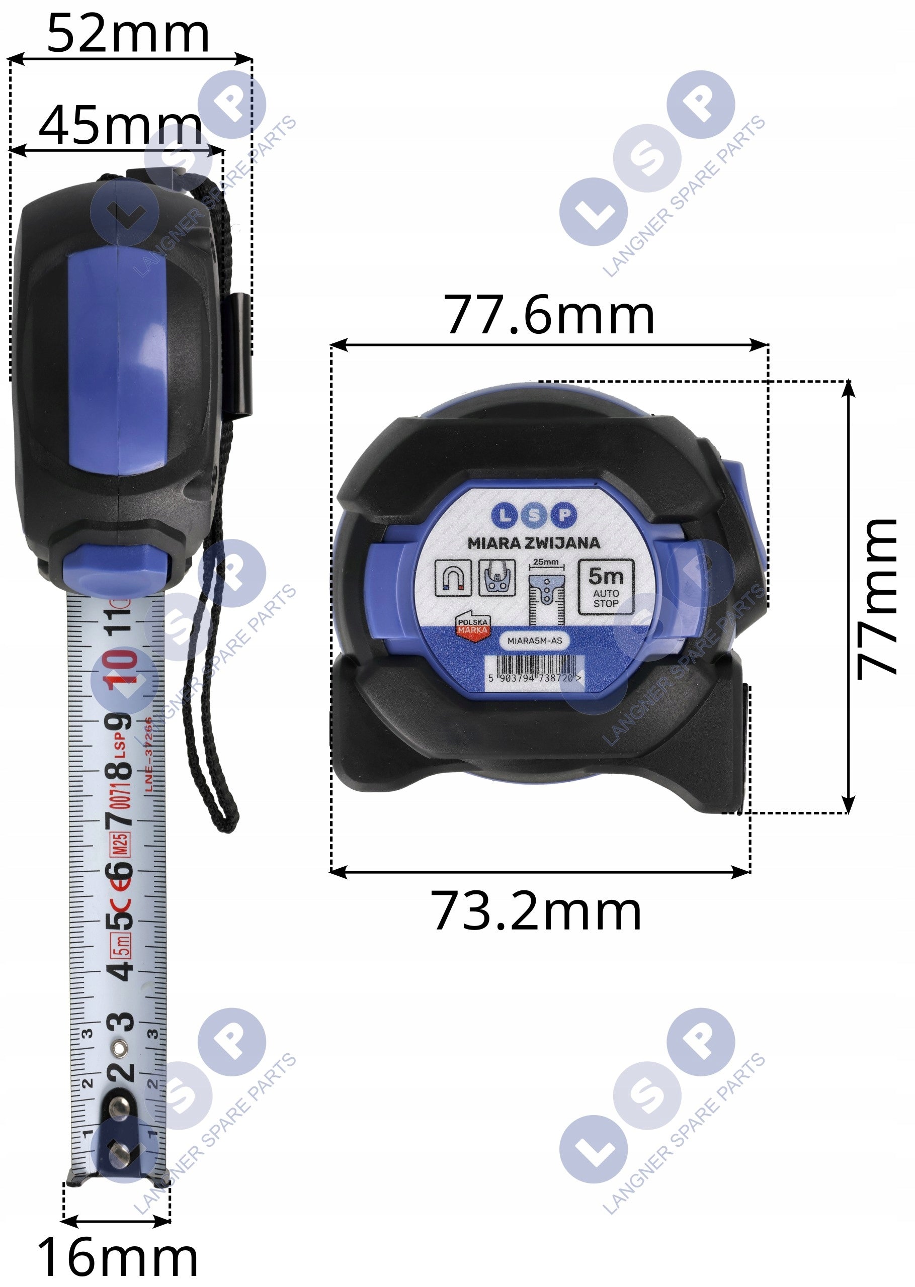 Meter 5m Retractable Measure 25mm Autolock Lock Magnet Eraser Steel Durable Packaging status original