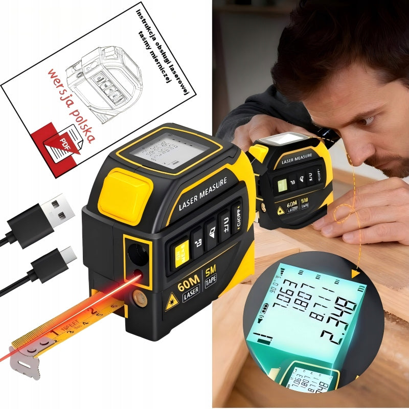 Meter Measure Expandable 500cm Digital Laser Rangefinder 60m Level 3in1