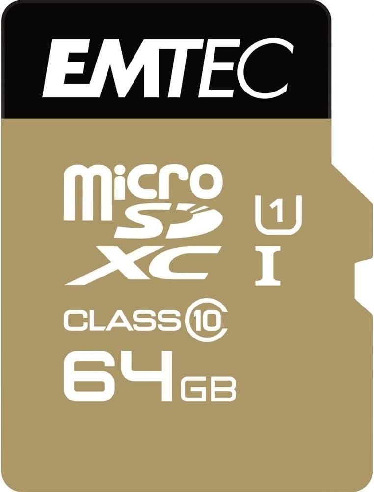Micro SDXC 64GB Emtec U1 Class 10 85MBs SD Adapter Resistant Gold