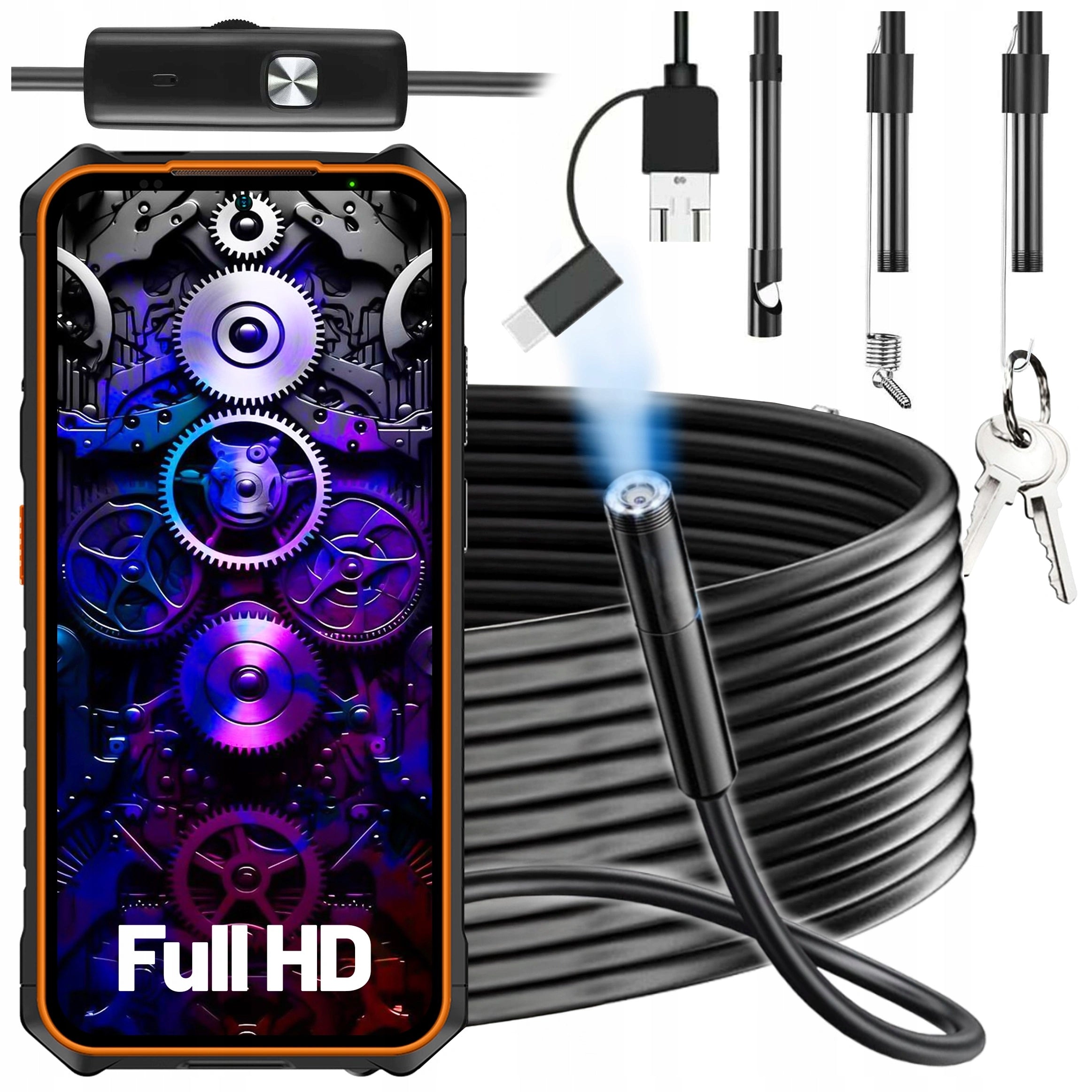 Micro USB + USB-C + USB FHD 5m 8mm Endoscope Inspection Camera