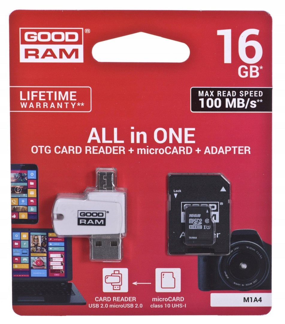 MicroSDHC Memory Card GOODRAM 16GB M1A4 UHS-I + Adapter Manufacturer Goodram