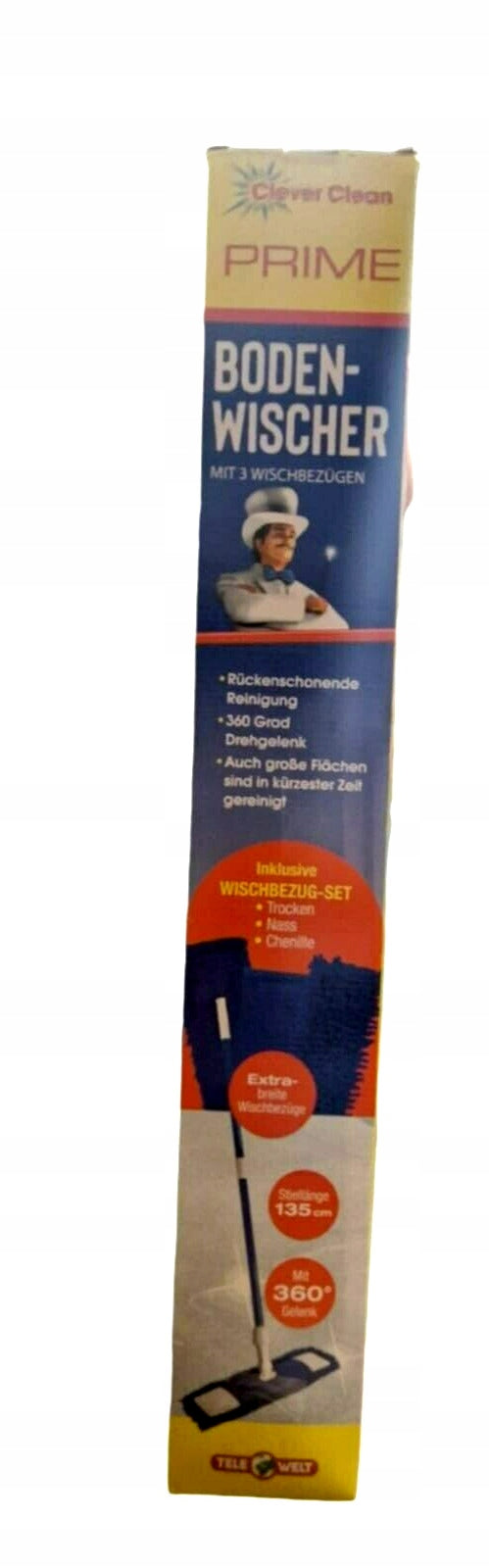 Microfiber Flat Mop 135 cm Rotary 360° Chenille TELEWELT Brand Clever Clean