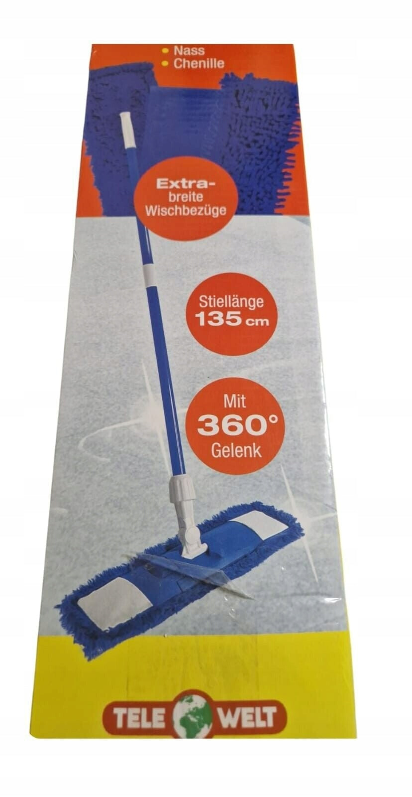 Microfiber Flat Mop 135 cm Rotary 360° Chenille TELEWELT