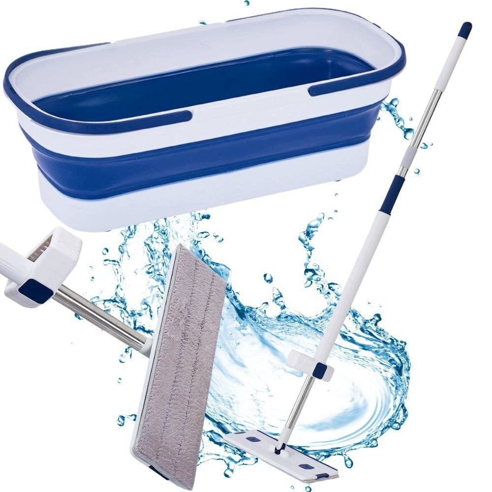 Microfiber Flat Mop with Squeegee Folding Bucket for Floors