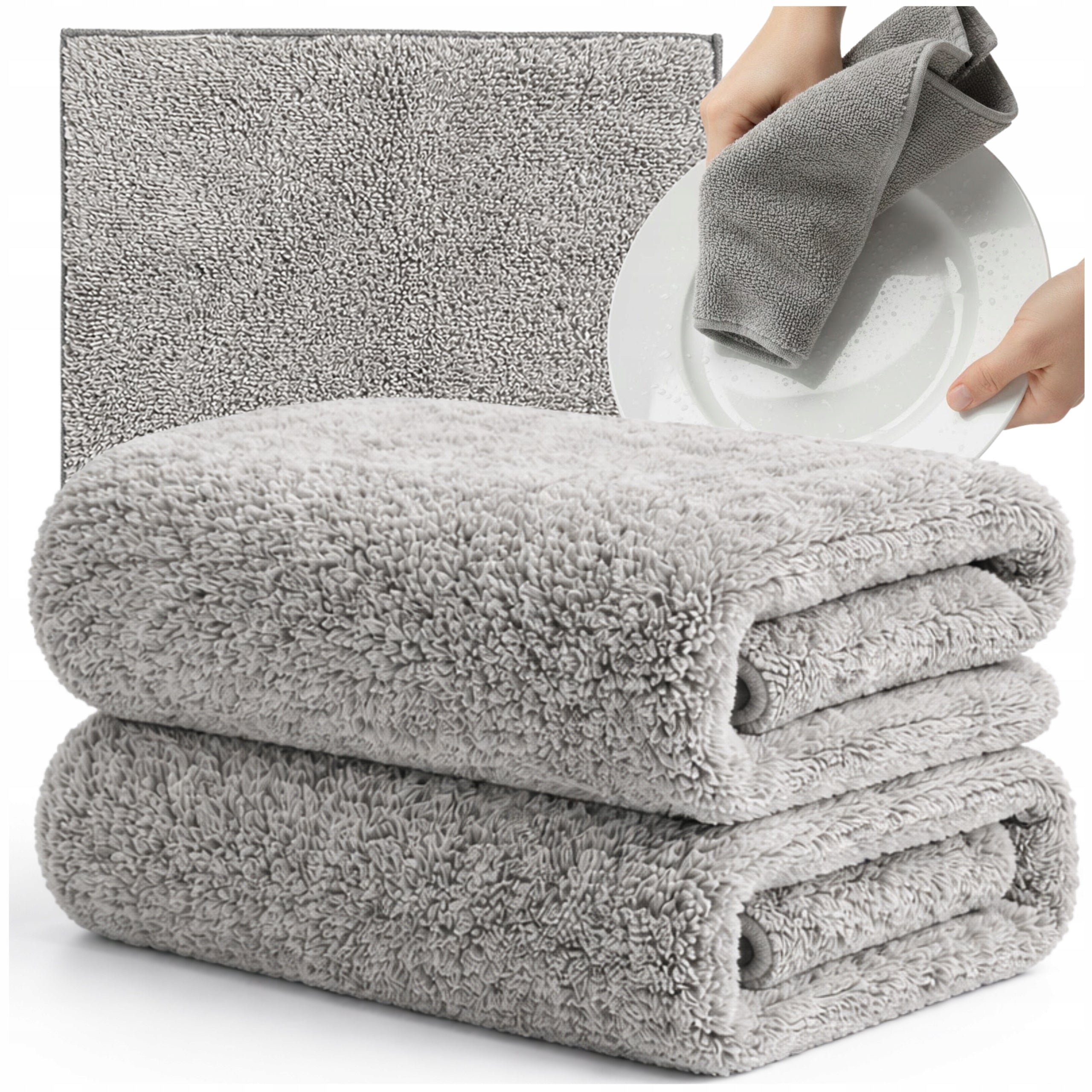 Microfiber Towel Grey Set of 2pcs Cloth 30x40cm Cloth Soft