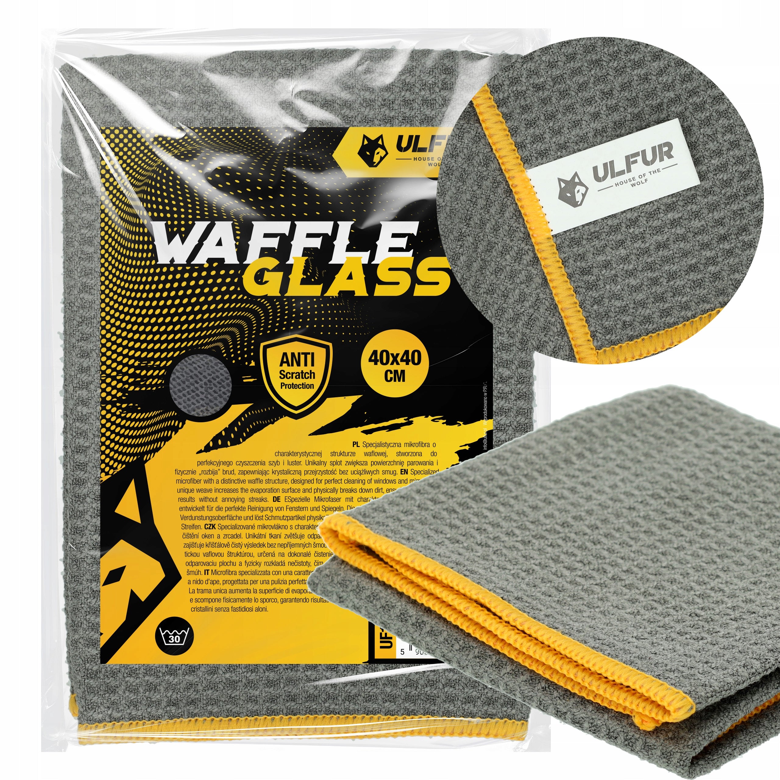 Microfiber WaffleGlass 40x40cm 320 GSM for Glass Grey UF15151 Ulfur