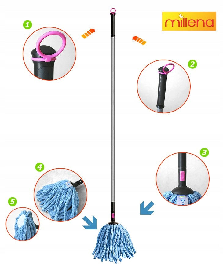 Microfiber mop Millena with Quick Click system Color blue
