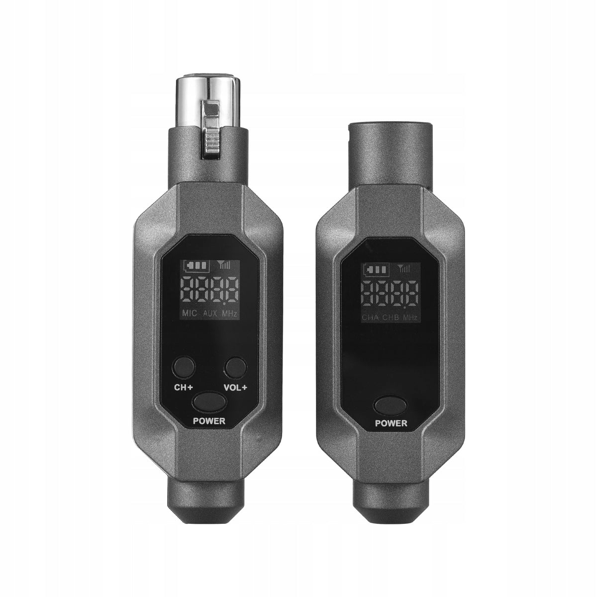 Microphone connected to wireless XLR transmitter and UHF receiver bezprz