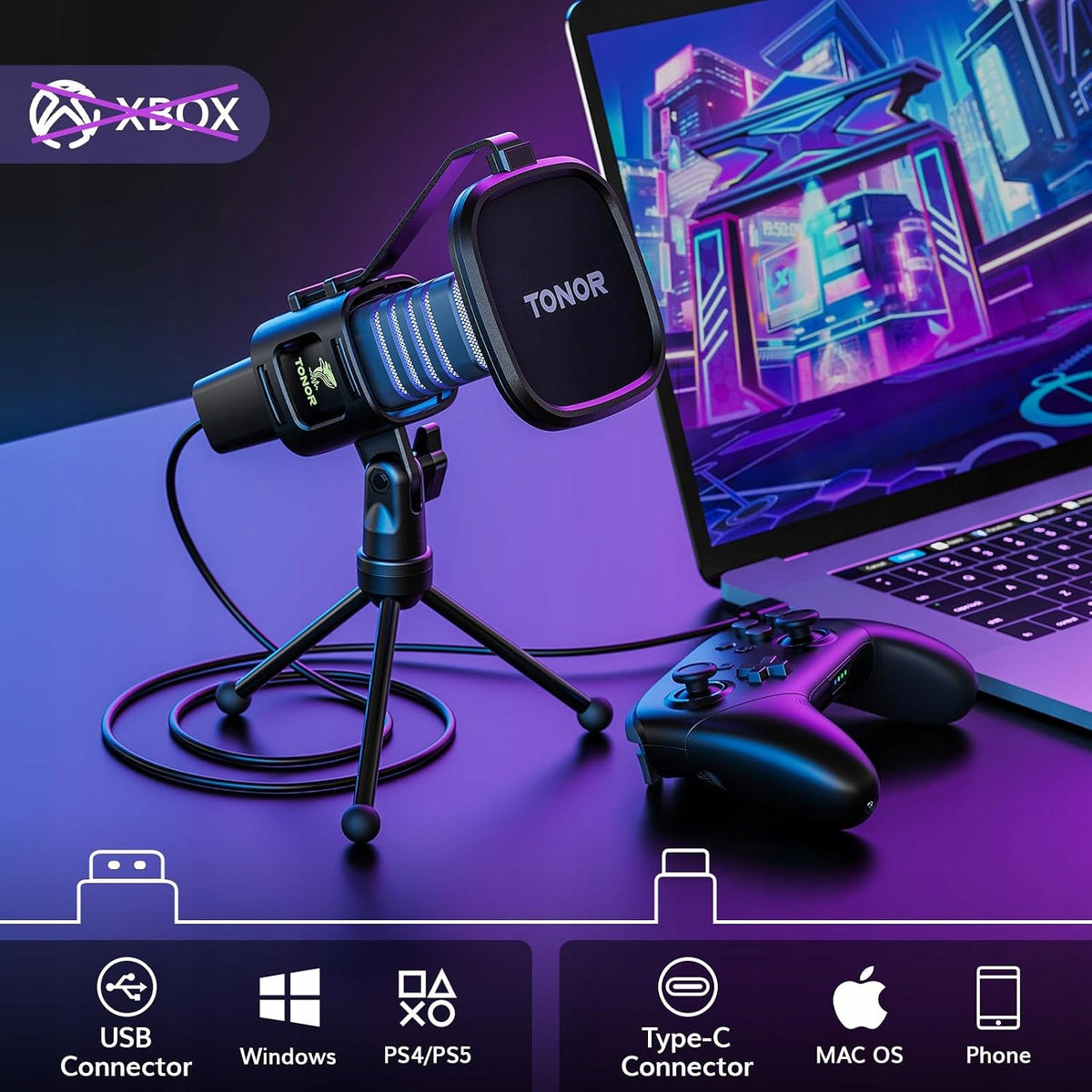 Microphone for computer TONOR TC30 USB cardioid tripod RGB gaming Manufacturer code TONOR