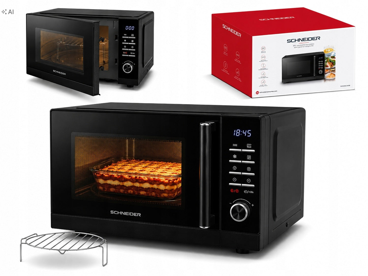 Microwave Oven SCHNEIDER 25L Microwave Grill 1000W Defrosting LED Manufacturer code SCMW2125GDB