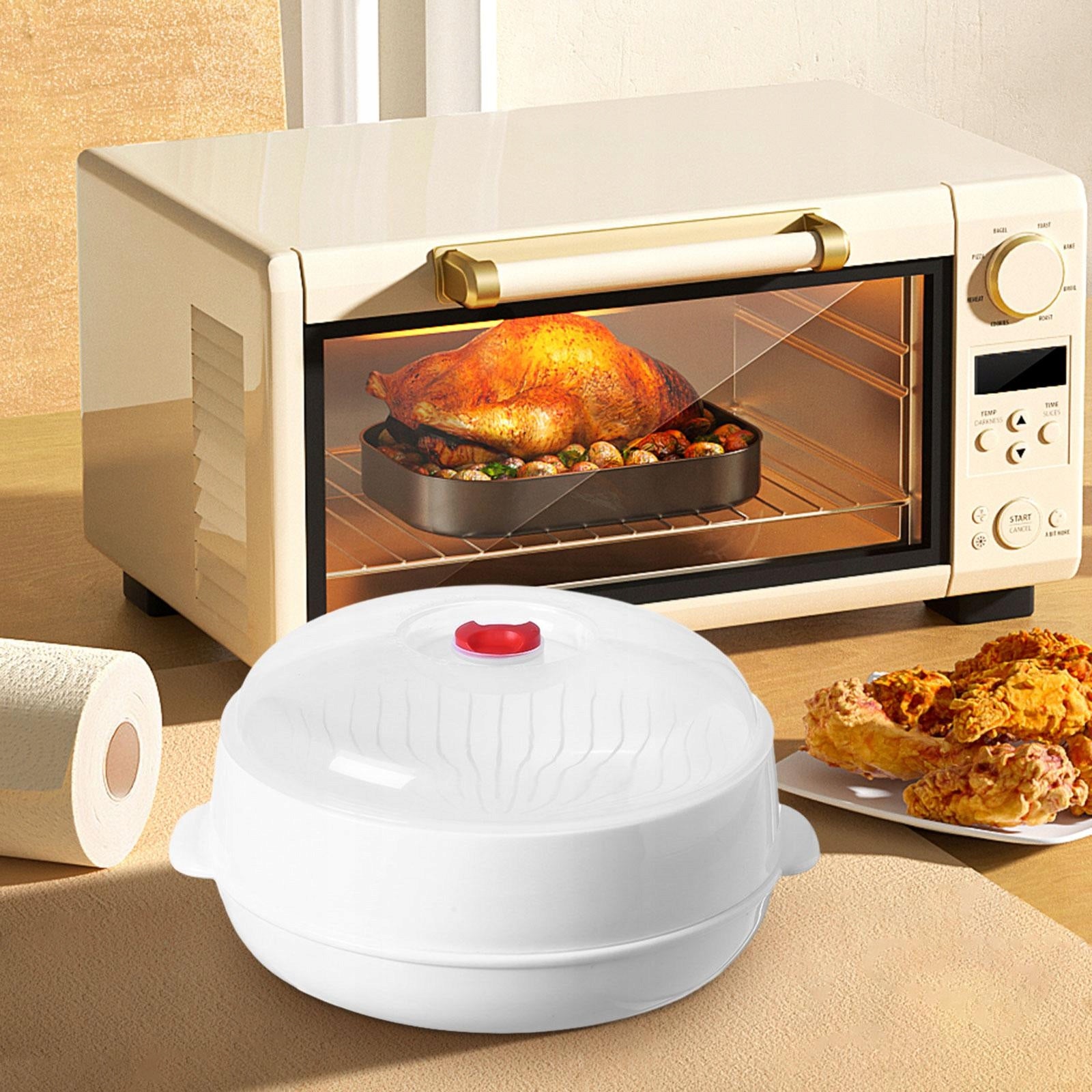Microwave Steamer Steaming Utensil Food Storage Container Soup Bowl round