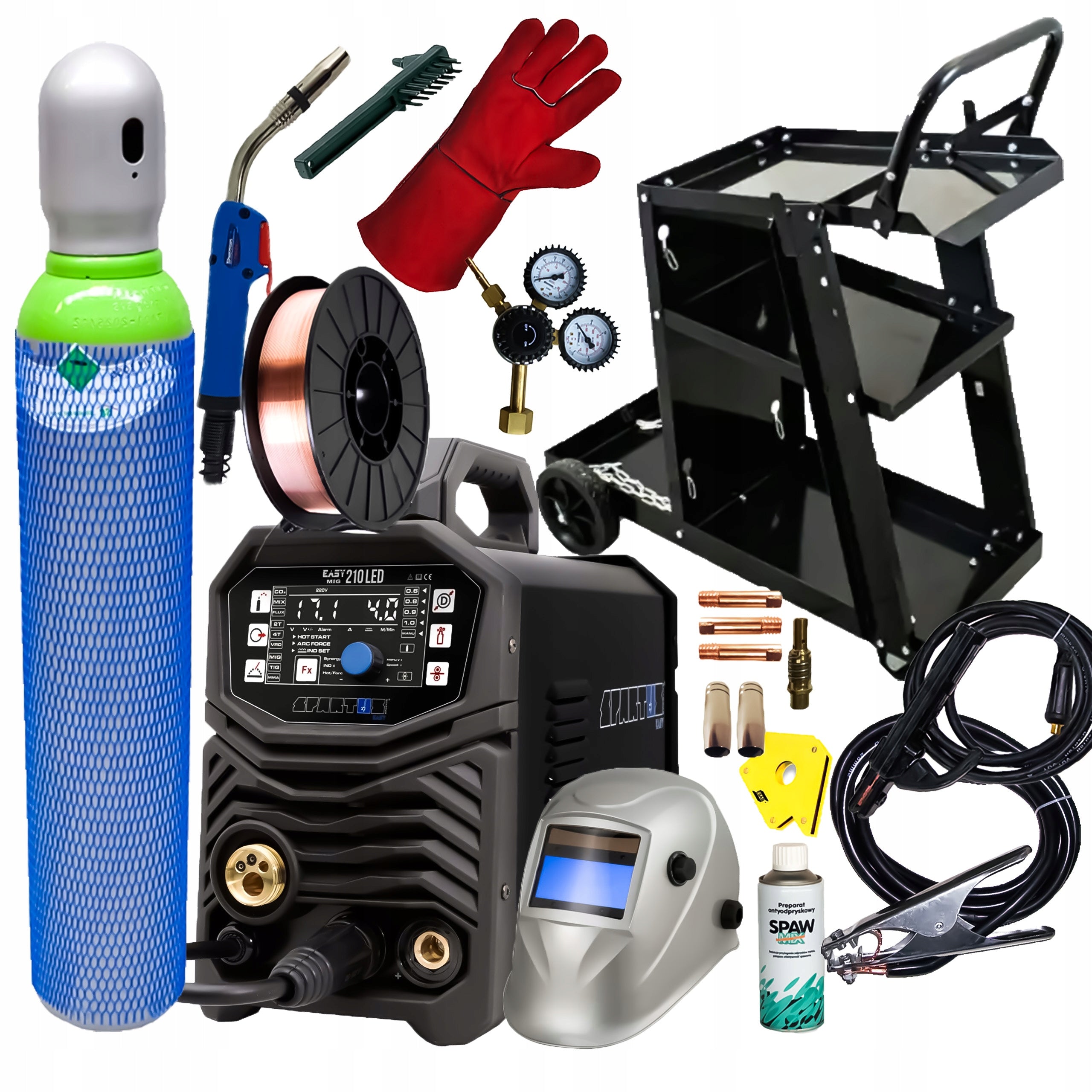 Migomat MIG Spartus EasyMig 210 LED Synergy 200A TROLLEY Set 3in1