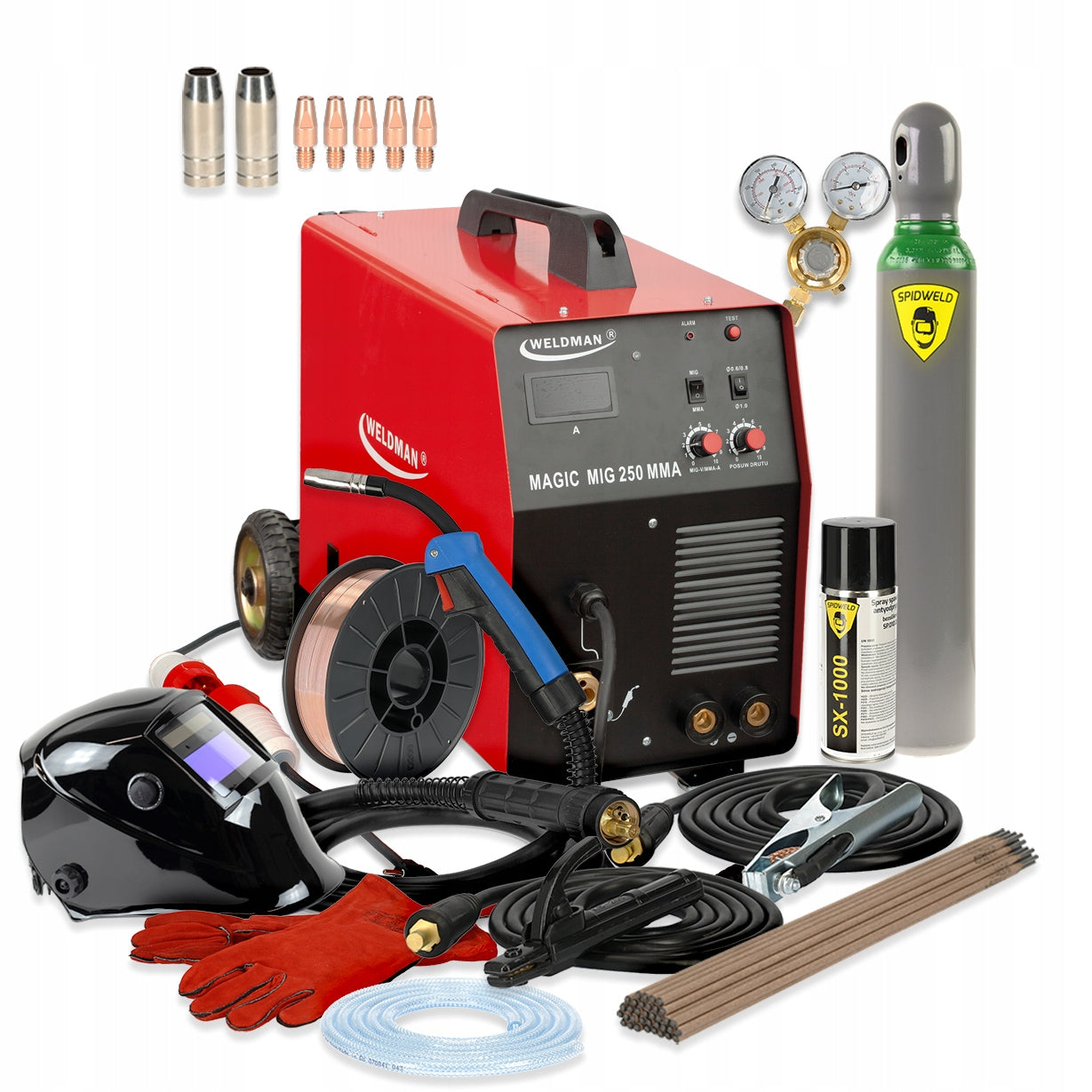 Migomat inverter MIG/MAG 230V 400V MMA IGBT 4x4 euro Set