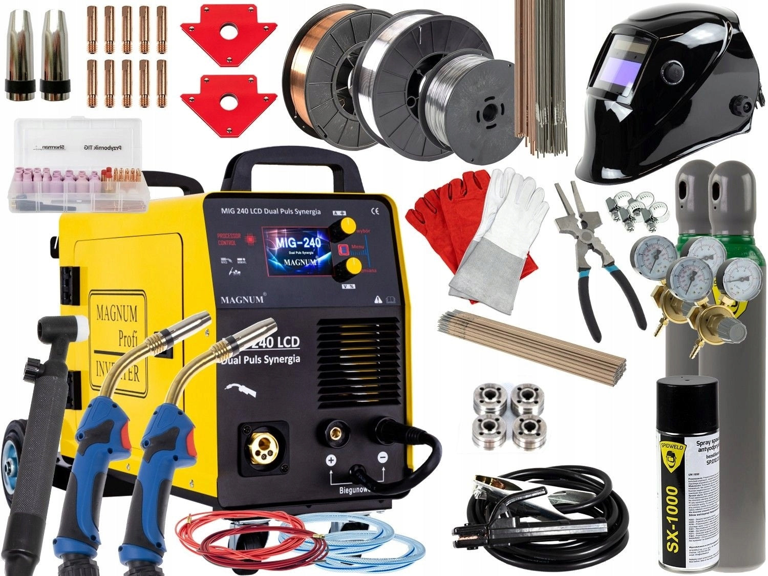 Migomat inverter welder 200A 230V SYNERGY MIG/MAG DUAL PULS Set