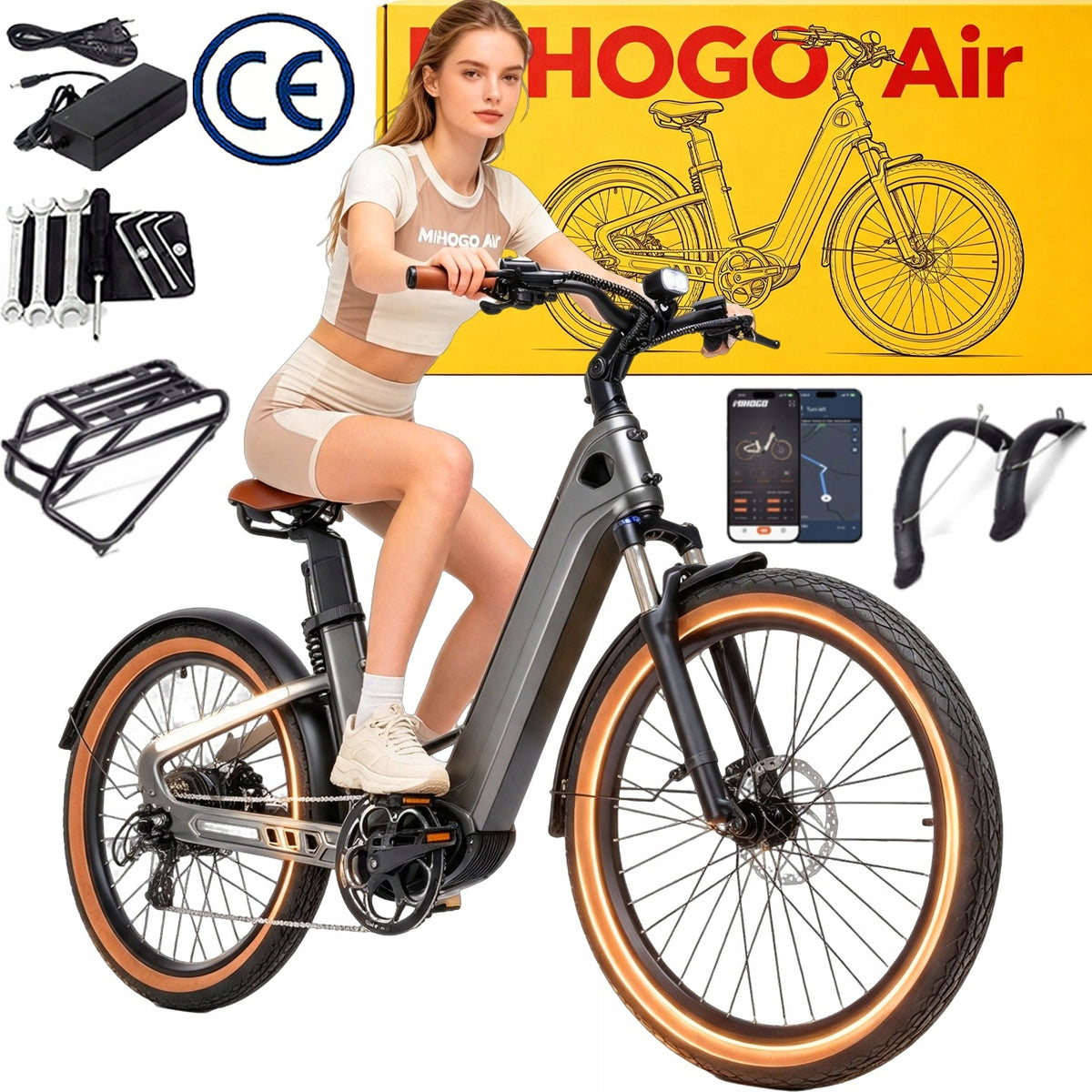 Mihogo Air Electric Vehicles 900W 40KM/H 200KM 48V 19.2Ah Carbon Fiber 26''