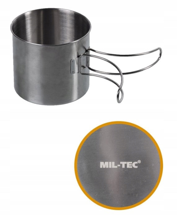 Mil-Tec Steel Mug with Folding Handle 600ml Color gray