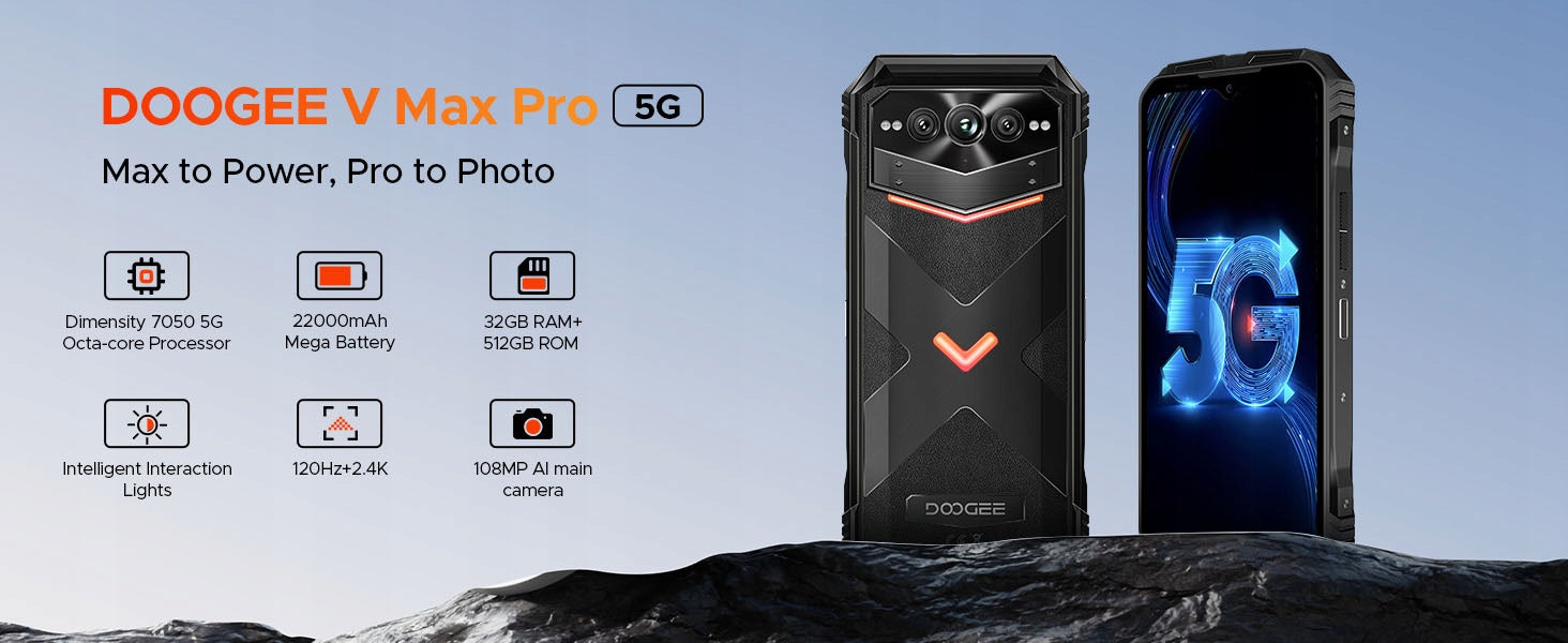 Military Armored Smartphone 5G DOOGEE VMAXPRO 32+512GB 22000mAh Dual SIM Charger included yes