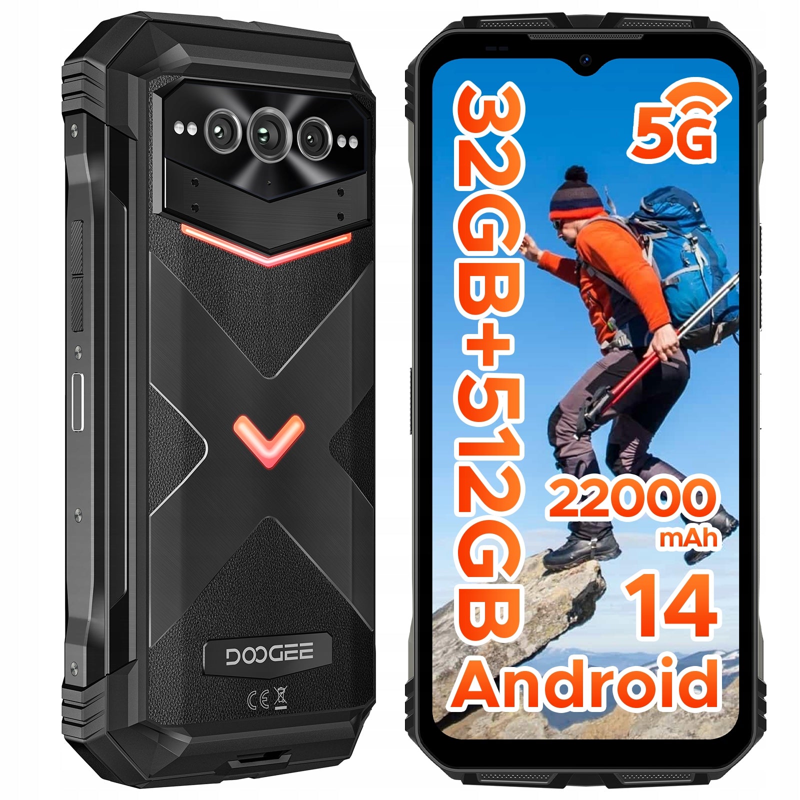 Military Armored Smartphone 5G DOOGEE VMAXPRO 32+512GB 22000mAh Dual SIM