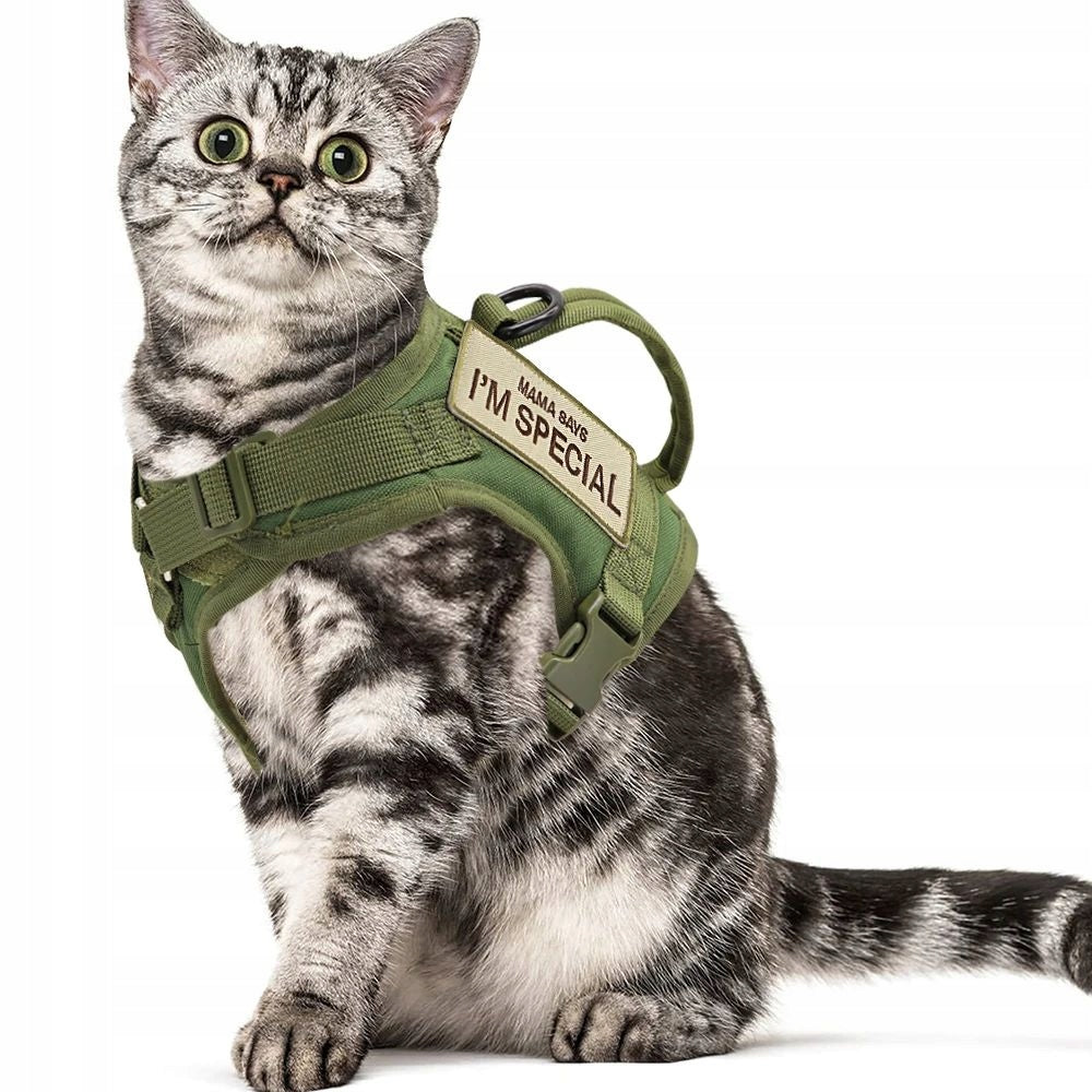 Military Cat Vest Walking Harness Green