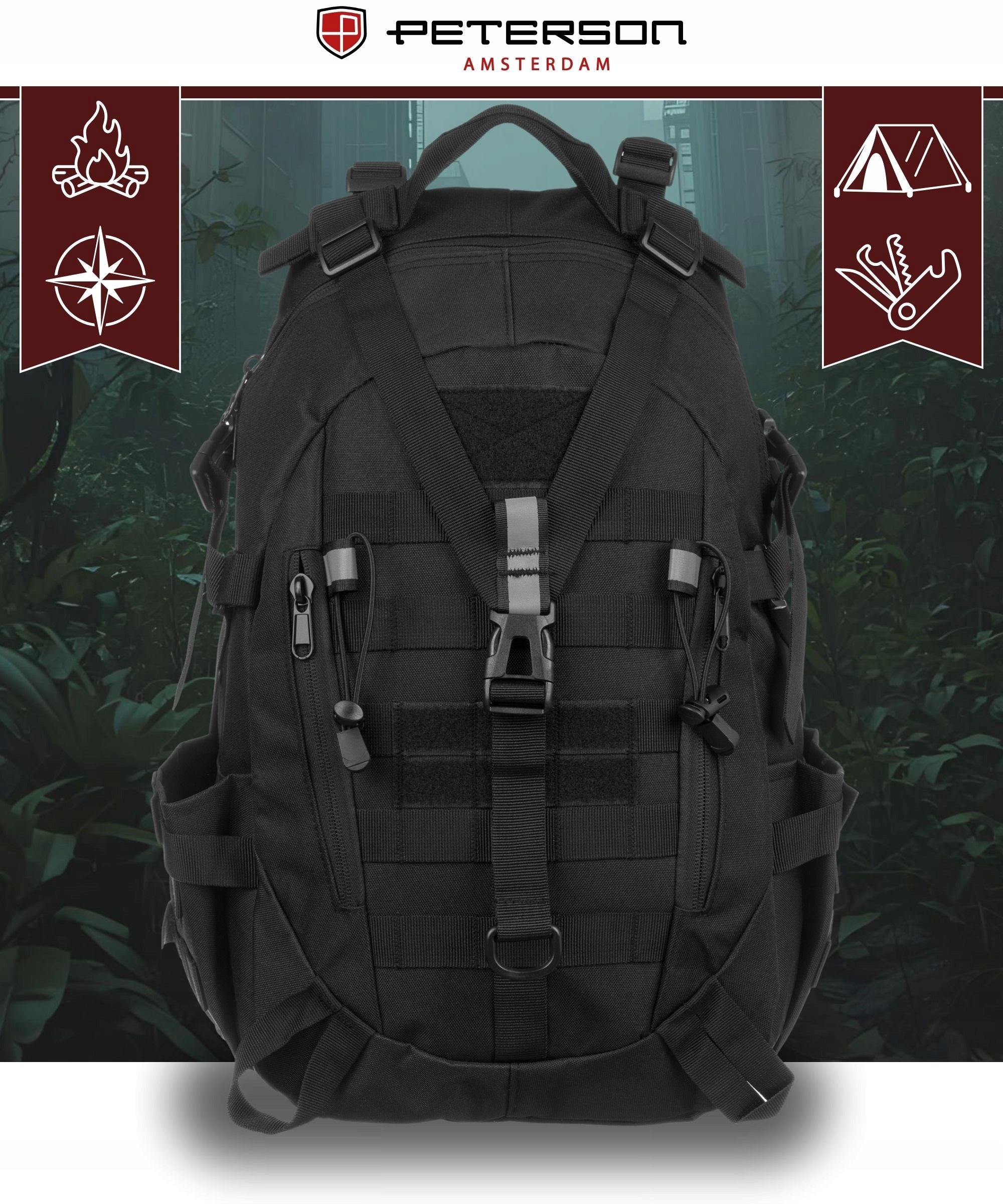 Military survival backpack black durable PETERSON militaria Brand Peterson
