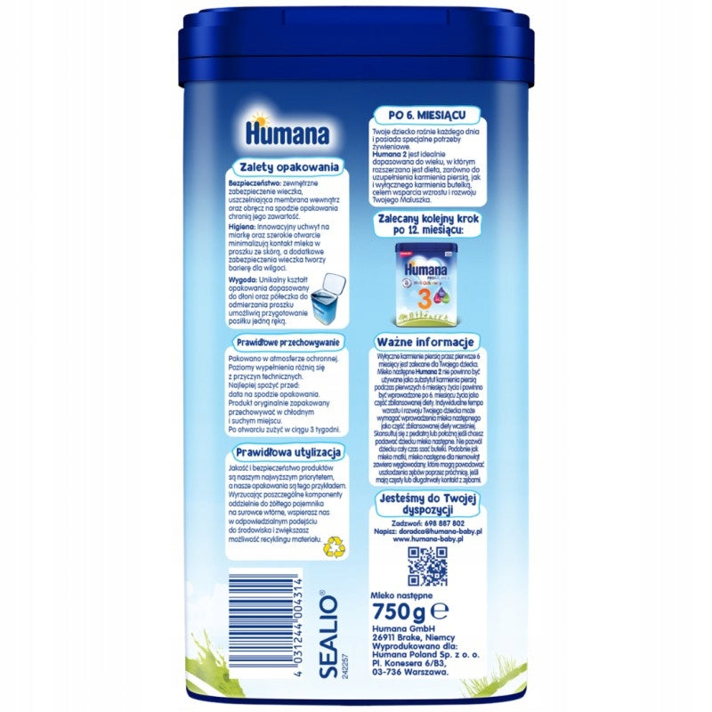 Milk 2 Humana 750 g Number of pieces in the set 1