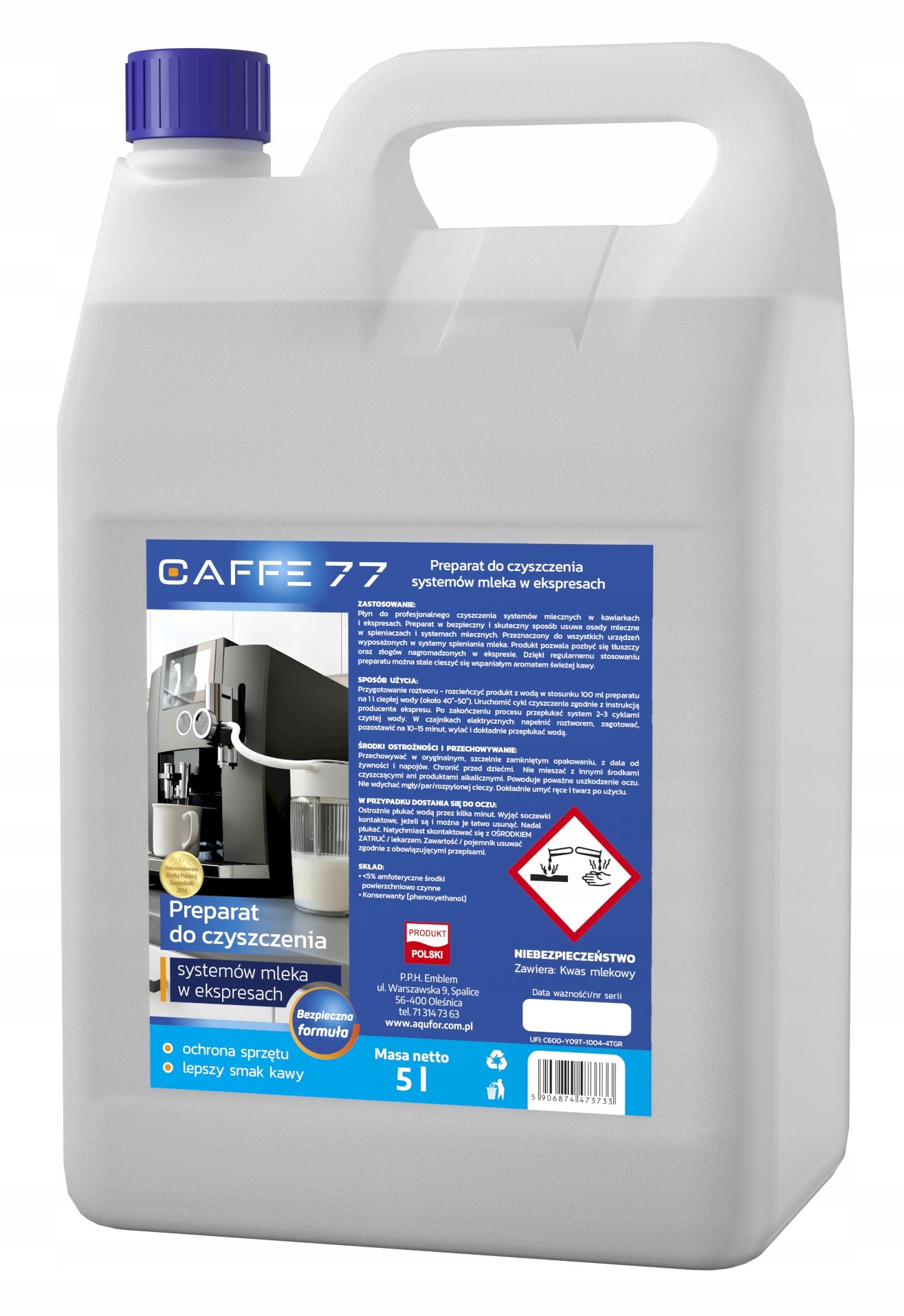 Milk system cleaner in 5L Caffe77 machine