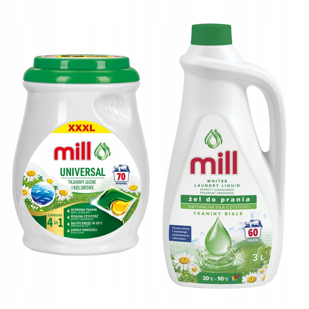 Mill Washing Set Capsule 70 Washes And Liquid 3L White Universal Fabrics