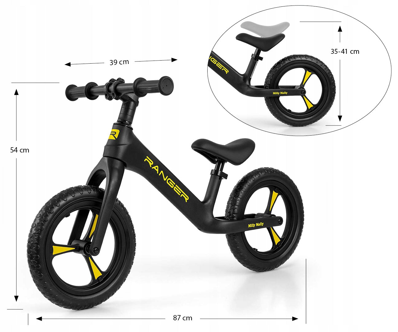 Milly bike for 2 3 year old Ranger BLACK 2+ Brand Milly Mally