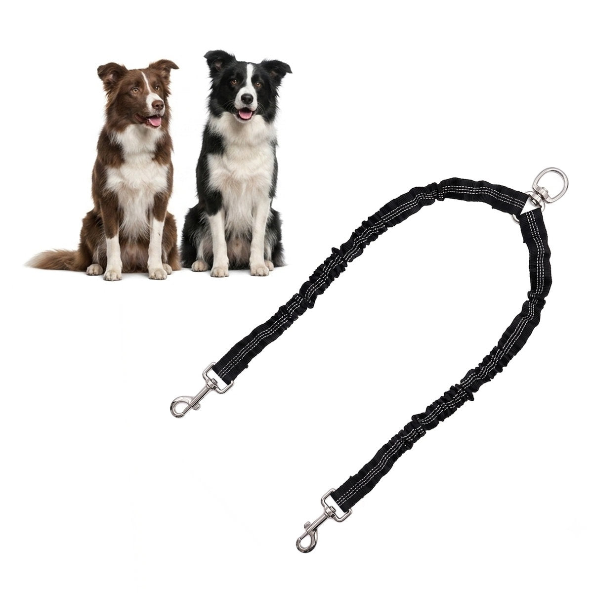 MilooPets Double Shock Absorber Leash Splitter for 2 Dogs Reflective