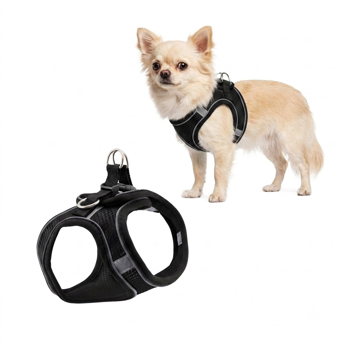 MilooPets Pressure-Free Harness for Dog and Cat Reflective Adjustable XS Black
