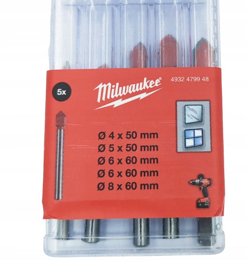 Milwaukee 4932479948 Glass Ceramic Tile Drill Bit Set 5pcs 4-8mm Manufacturer code 4932479948