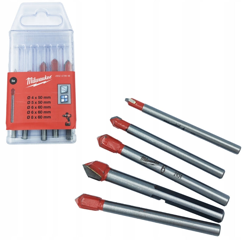 Milwaukee 4932479948 Glass Ceramic Tile Drill Bit Set 5pcs 4-8mm