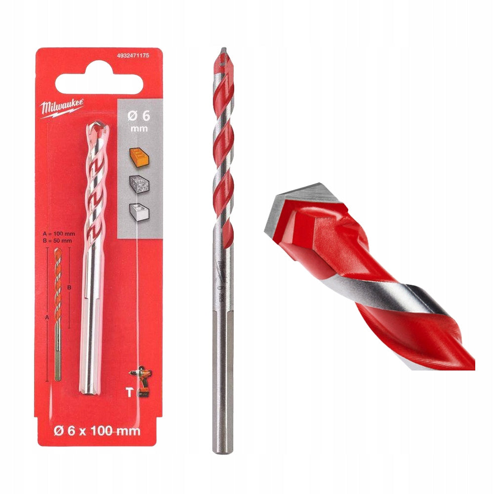 Milwaukee Premium Masonry and Concrete Drill Bits, Size 100mm x 6mm