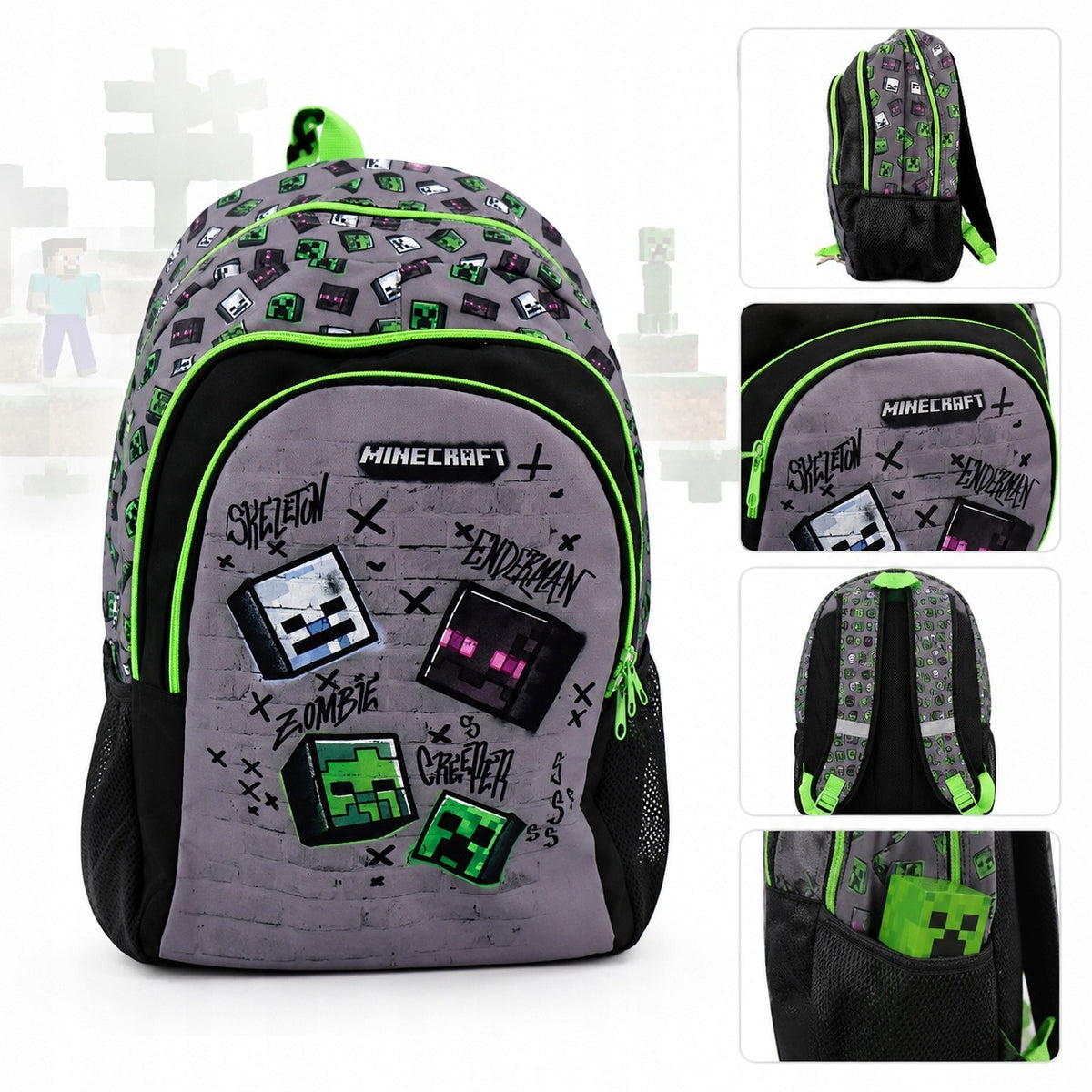 Minecraft JACOB COMPANY multi-chamber school backpack black, green