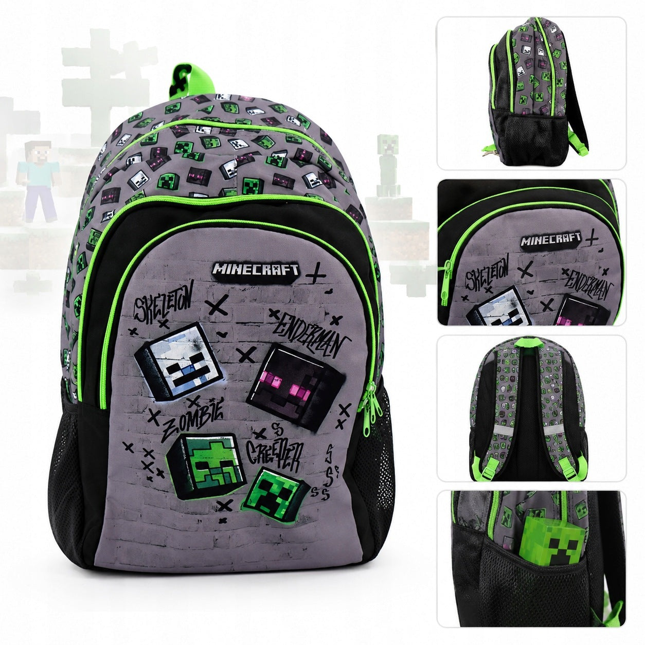Minecraft JACOB COMPANY multi-chamber school backpack black, green