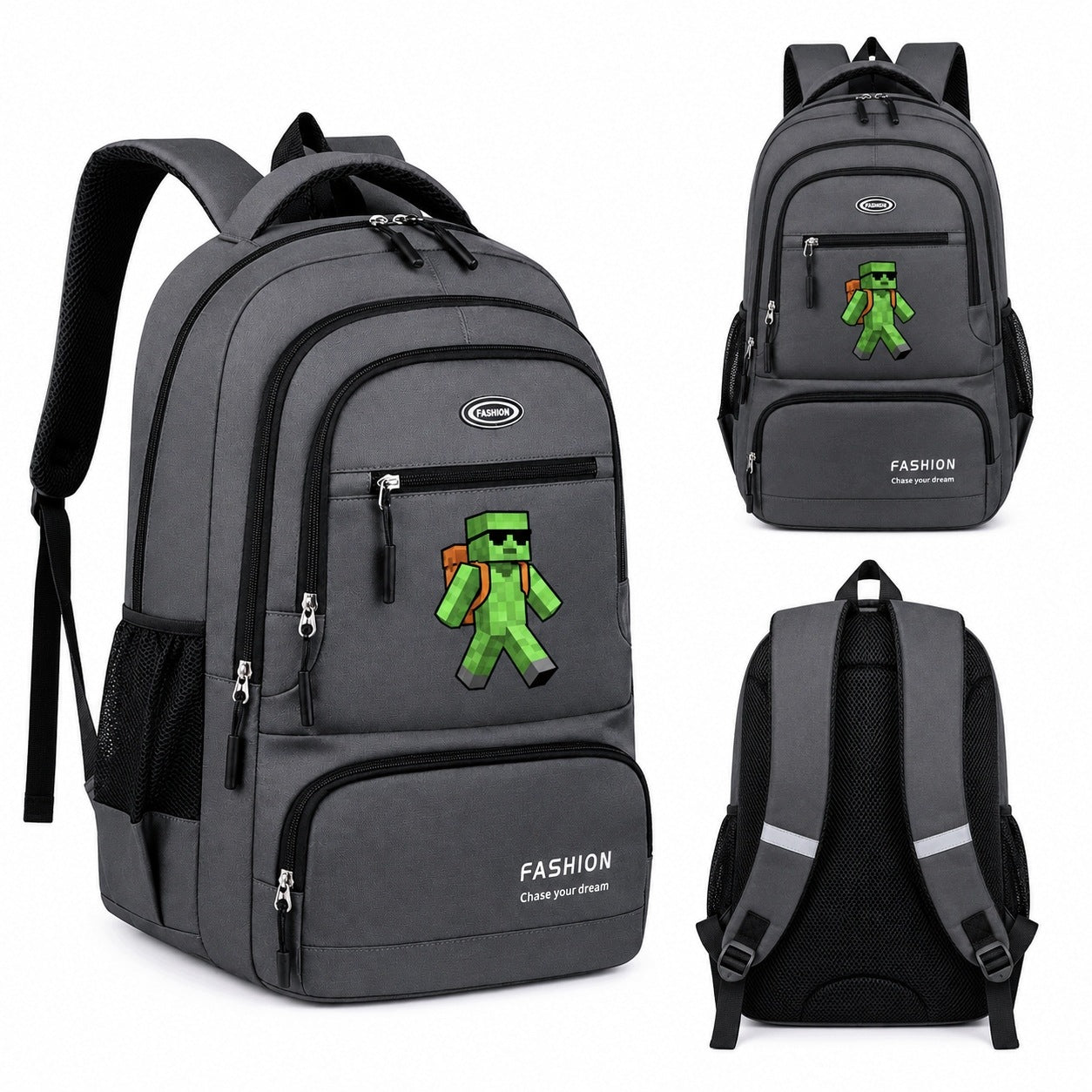 Minecraft School Backpack Spacious A4 Schoolbag Grey Manufacturer code 5903686895630