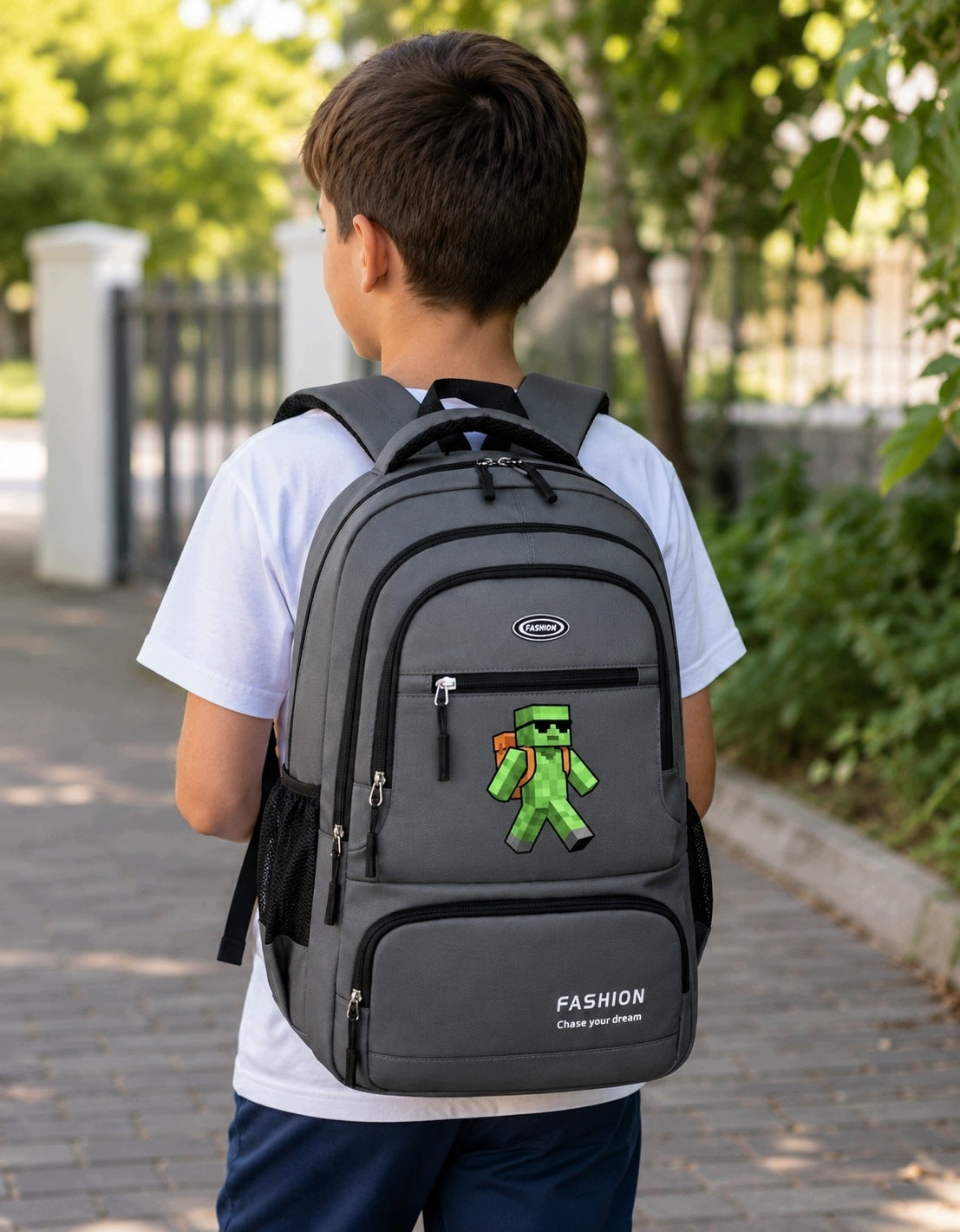 Minecraft School Backpack Spacious A4 Schoolbag Grey Packaging status original