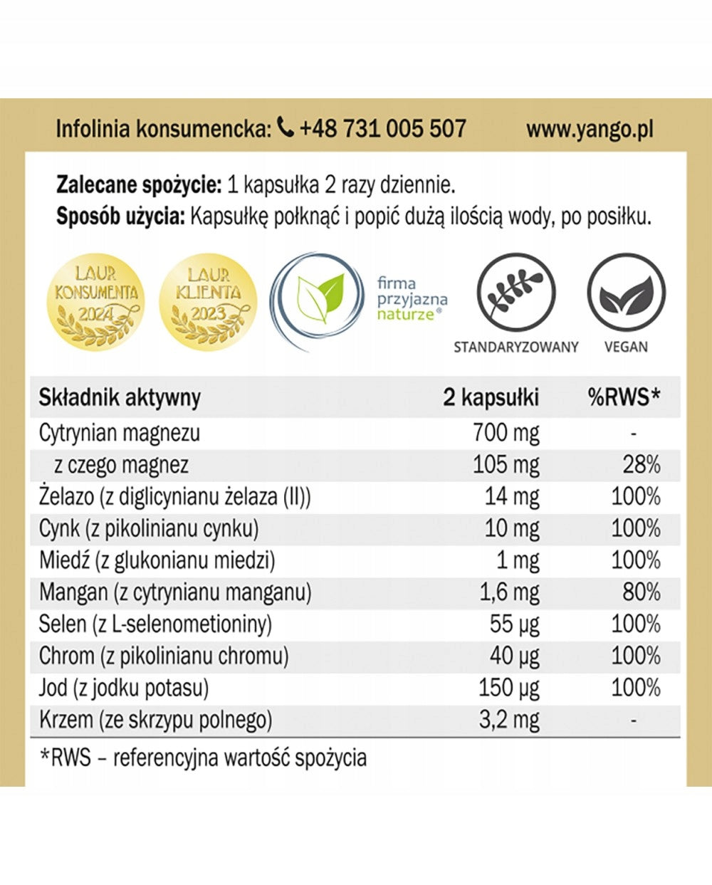 Mineral complex - Yango - 90 capsules Brand Yango
