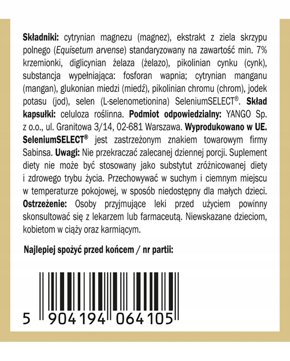 Mineral complex - Yango - 90 capsules Manufacturer code Yango