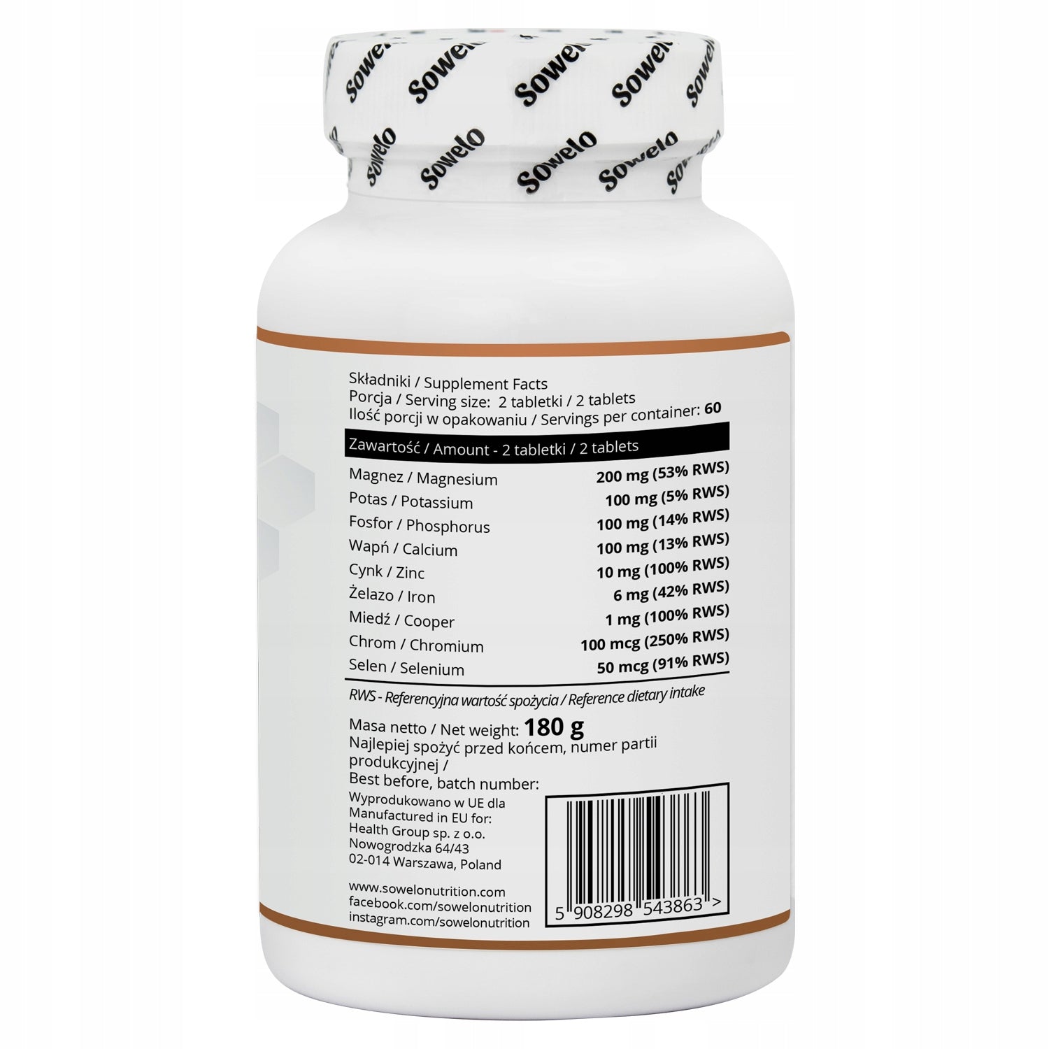 Minerals Complex 120 Tablets – Bones, Nerves, Immunity – Mineral Sowelo Packaging status original