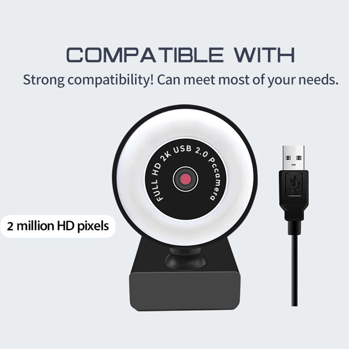 Mini 1080P/2K/5MP HD Webcam with LED Light Mic Autofocus AF 2k Fixed Focus Brand no brand