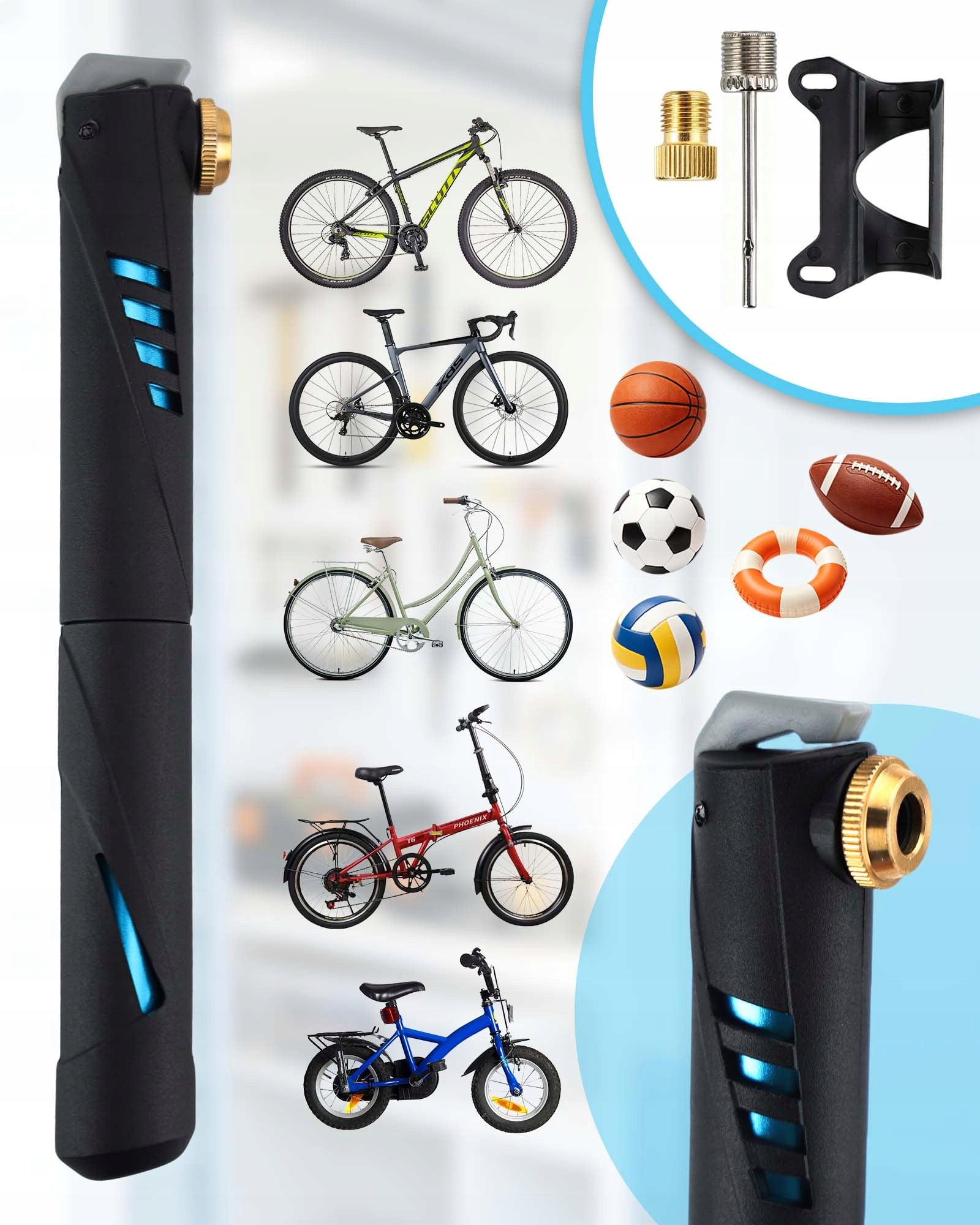 Mini Aluminum Pump for Bike with Hose, Presta Schrader Valves Manufacturer code 6979868800173