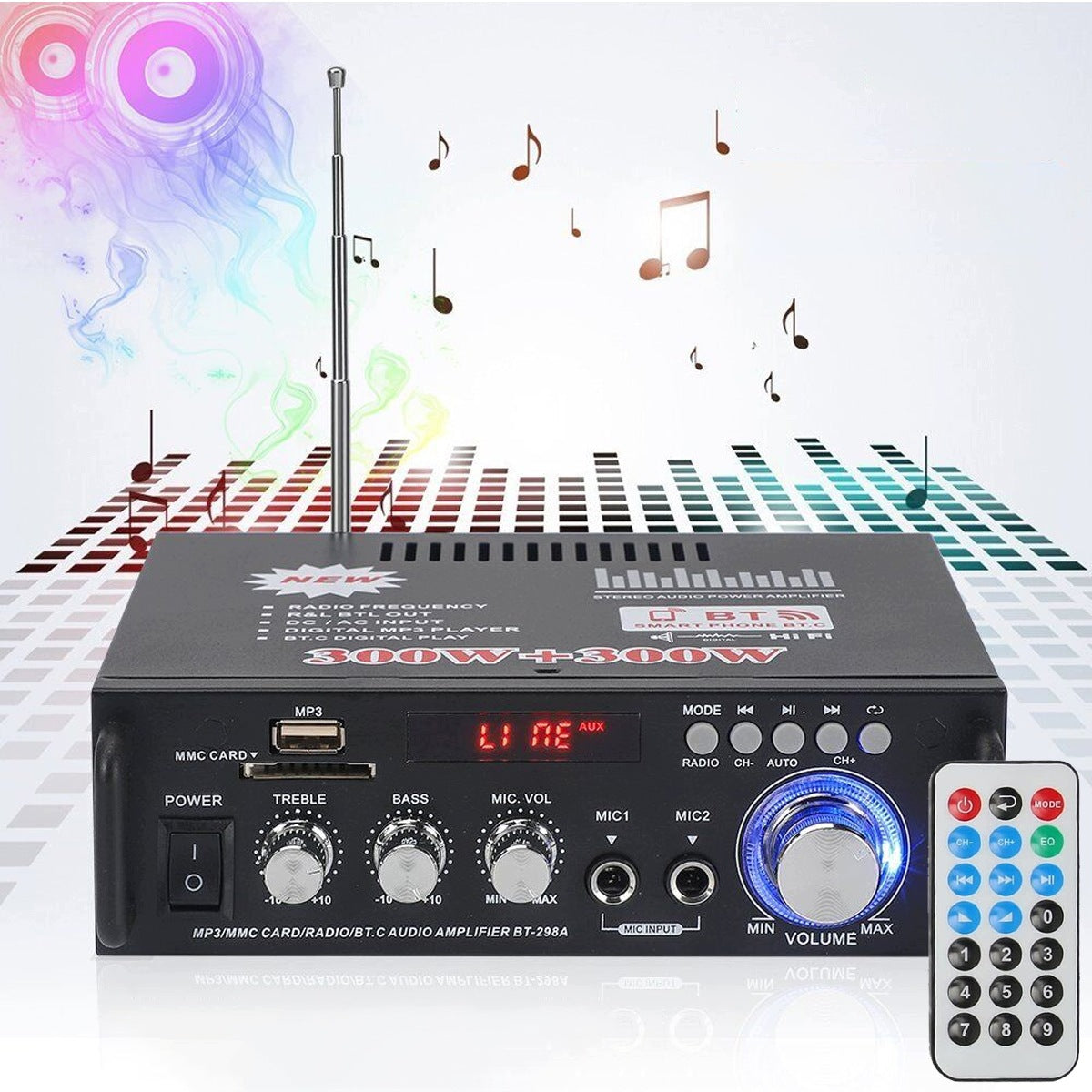 Mini Amplifier HiFi Power Audio Stereo Bass AMP USB MP3 FM Auto 600W Brand no brand