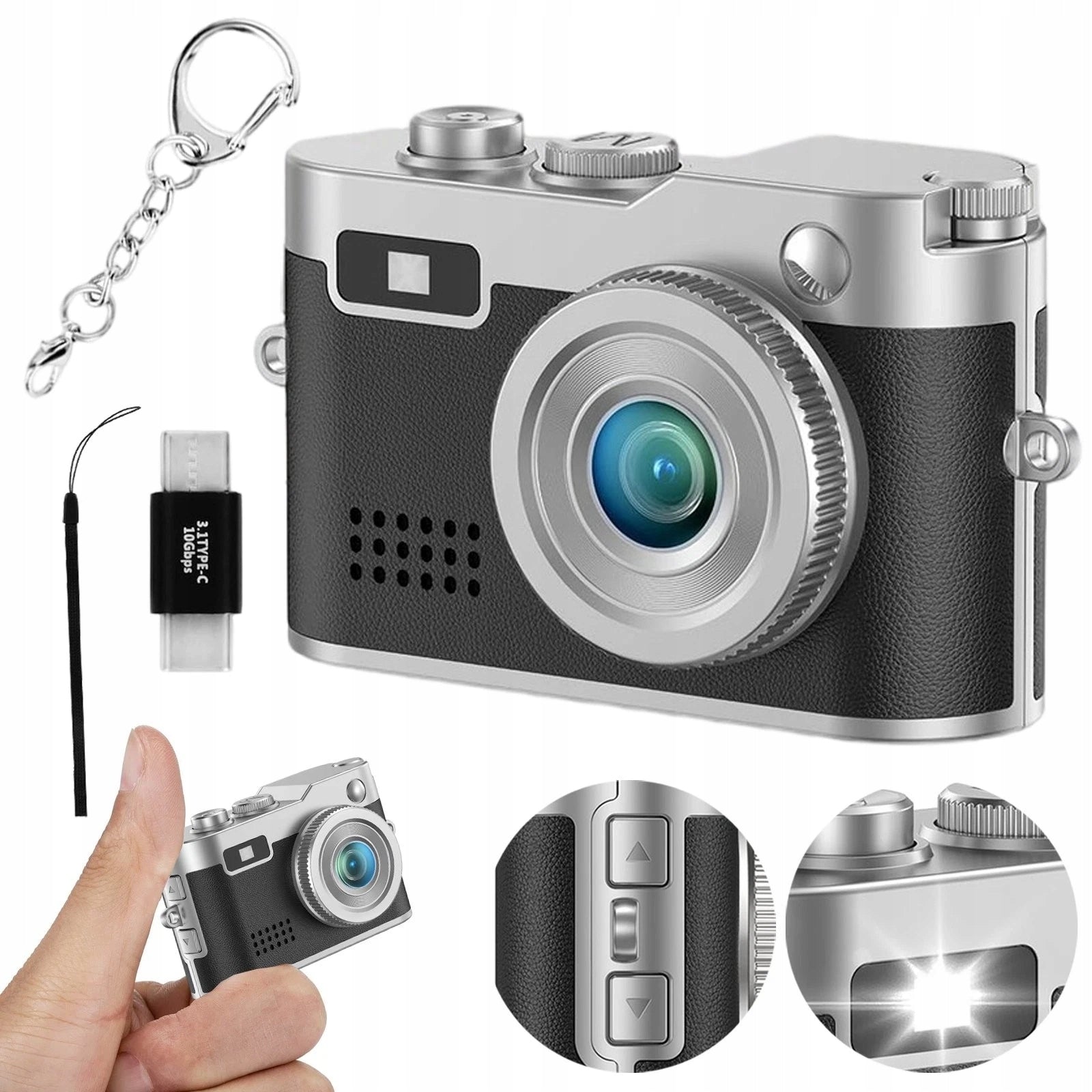 Mini Camera Keychain Retro Digital Camera 1080P Voice Recorder Photo Lamp