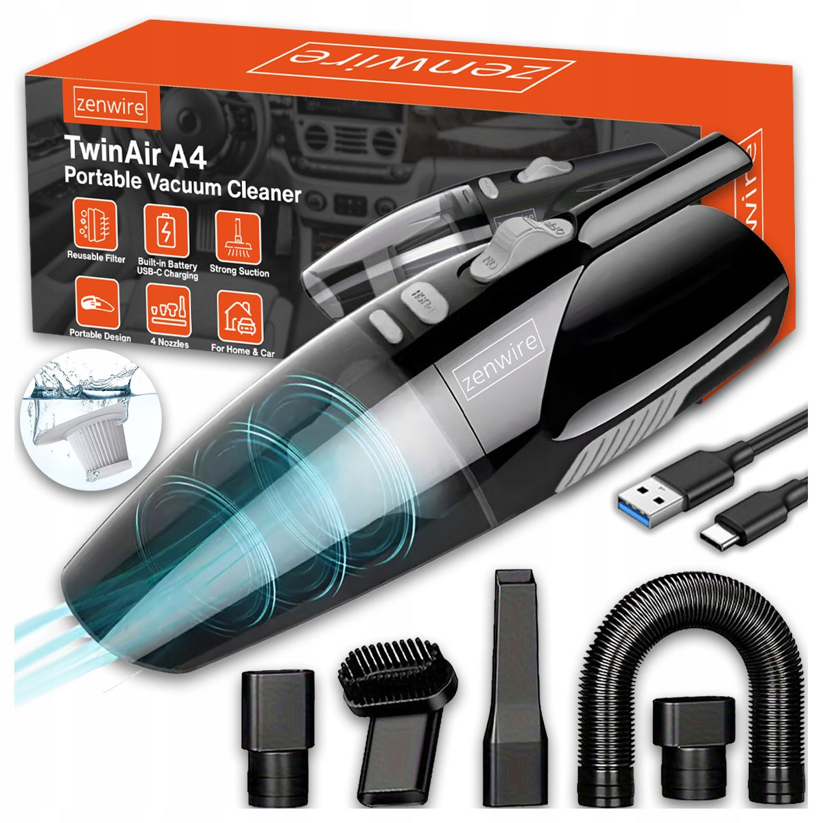 Mini Car Vacuum Cleaner Handheld Wireless Powerful Rechargeable USB-C