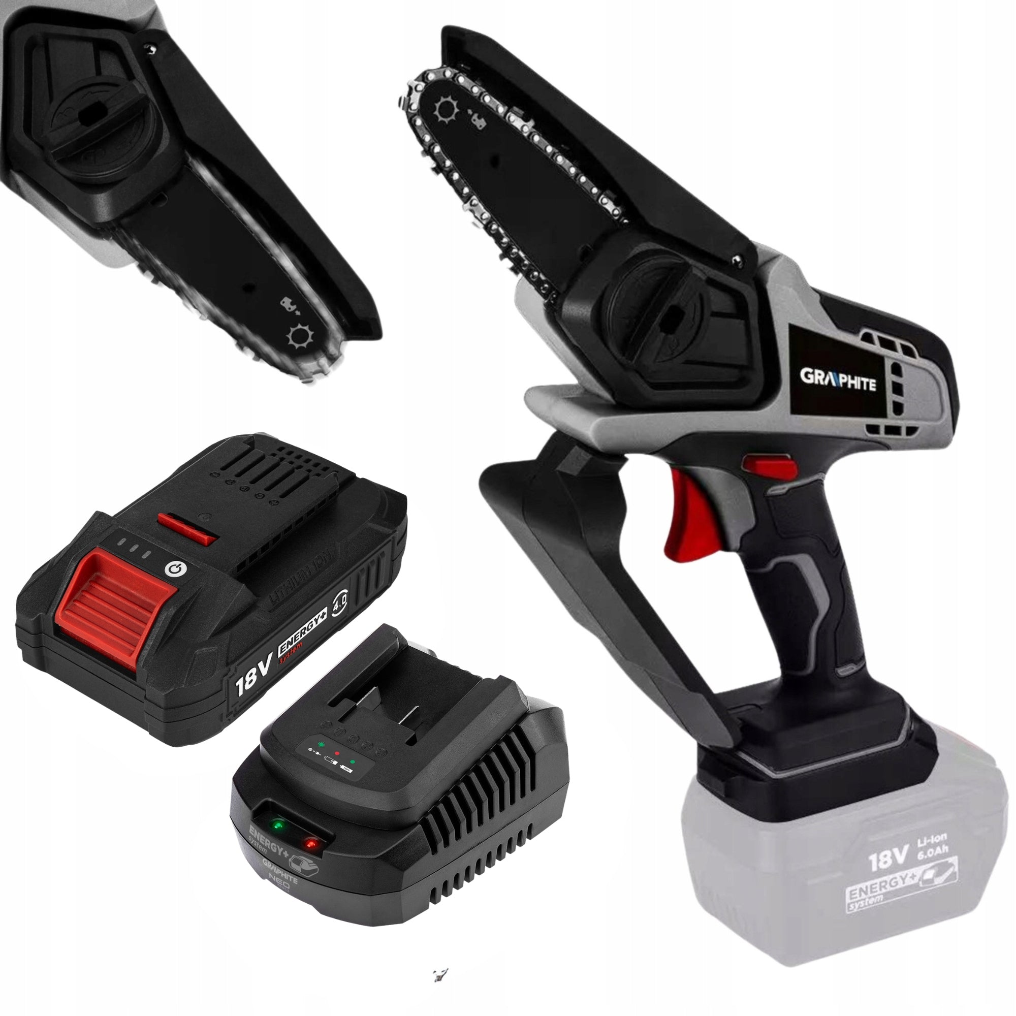 Mini Chainsaw Energy + Battery 4 Ah + Charger GRAPHITE