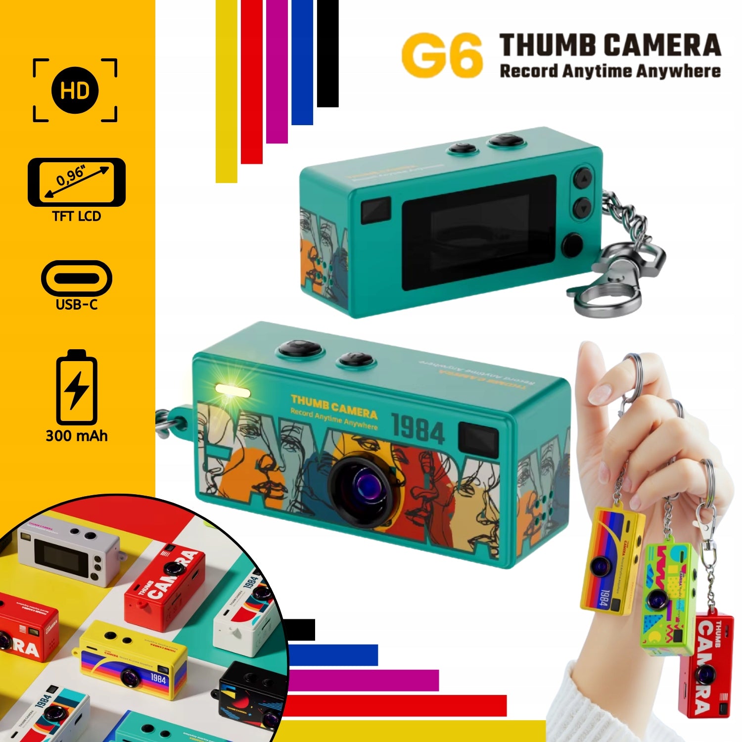 Mini Digital Camera G6 THUMB CAMERA RETRO HD 1984 Keychain Marine Keychain
