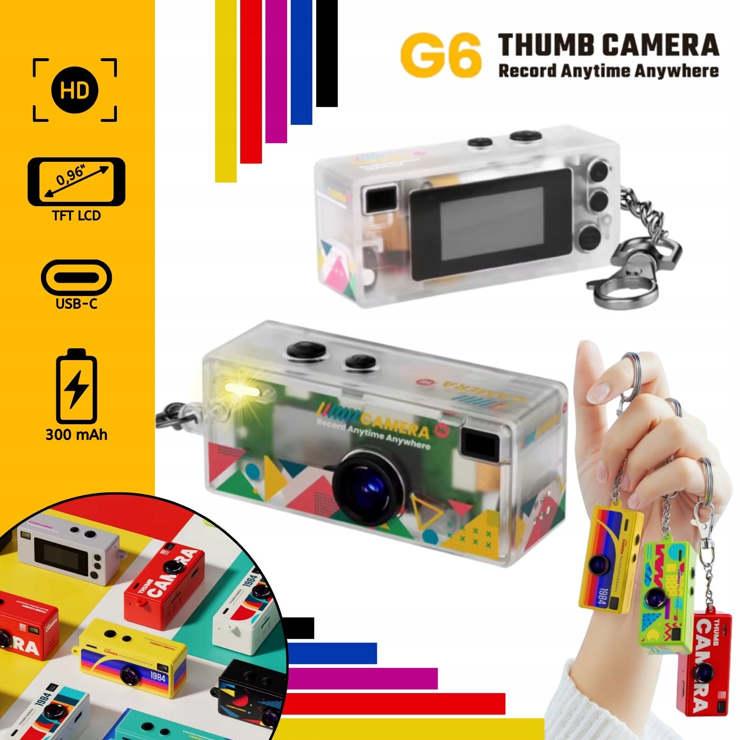 Mini Digital Camera G6 THUMB CAMERA RETRO HD Keychain Transparent