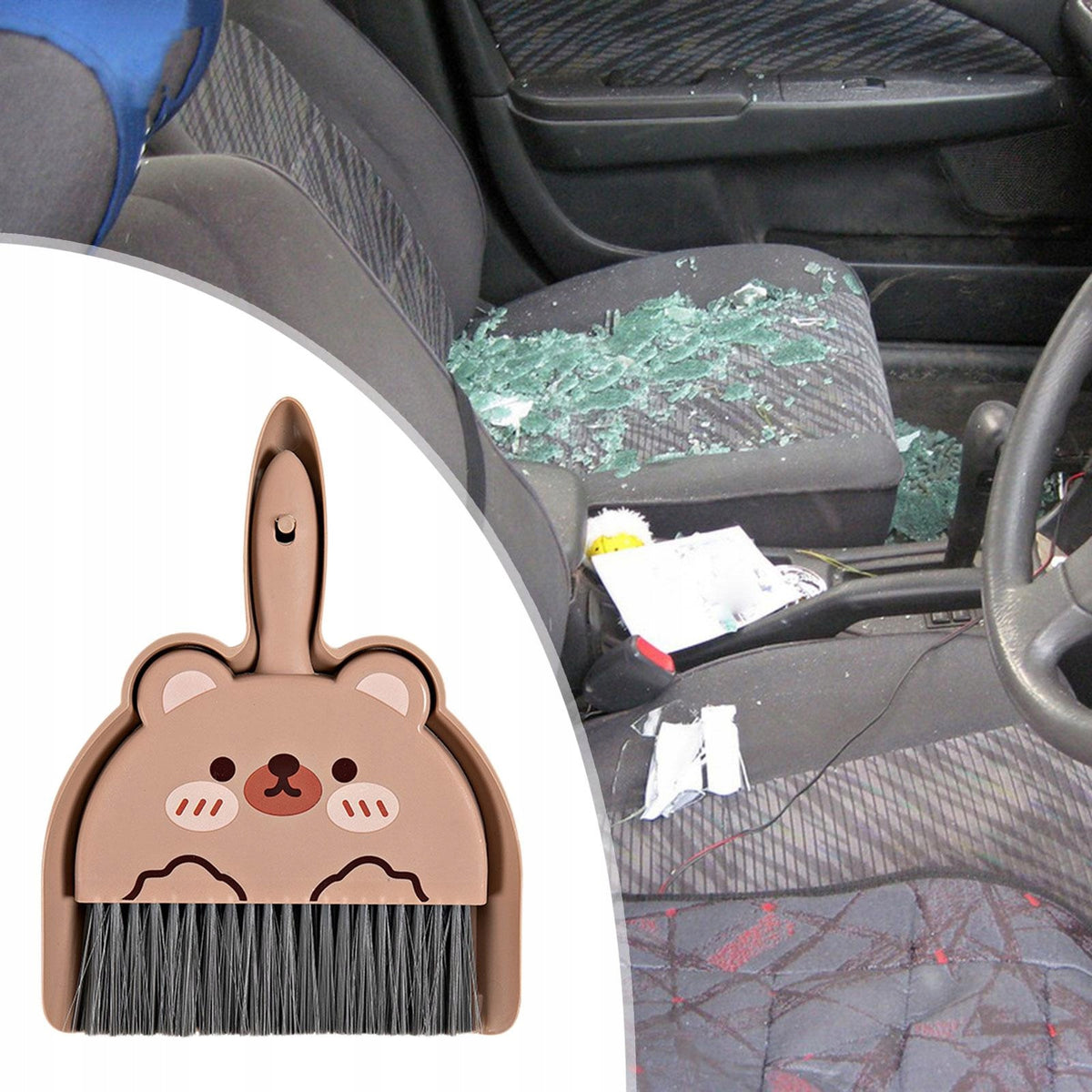 Mini Dustpan and Brush Set Compact Cleaning Set Portable Small brown bear